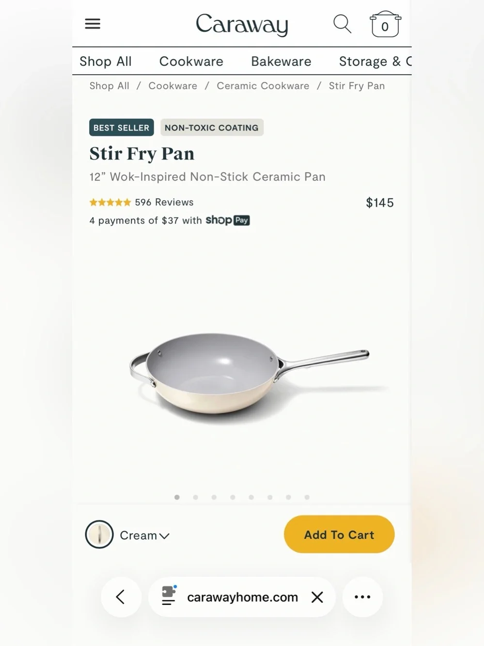 NEW $145 Caraway Stir Fry Pan 12” Wok-Inspired Non-Stick Ceramic Pan
